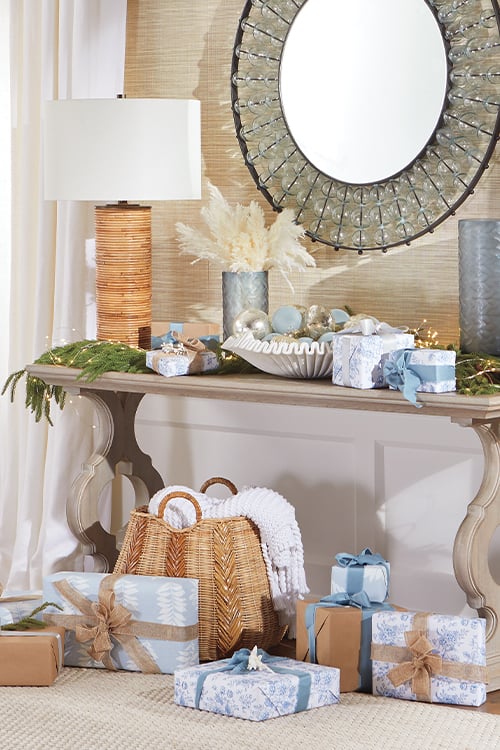 formal light blue dining room